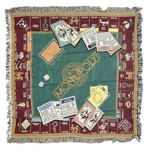 Vintage 90s The Monopoly Collectors Edition Throw/Afghan Goodwin Weavers Blanket
